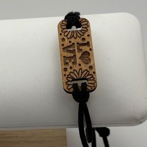 Laser Engraved Wood “LOVE” Bracelet | Floral Heart Design